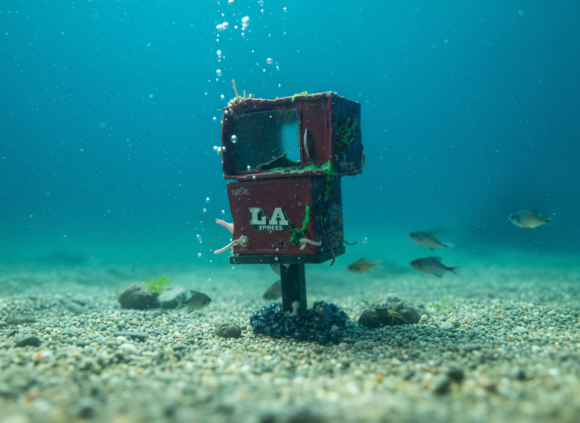 LA Xpress newspaper stand underwater